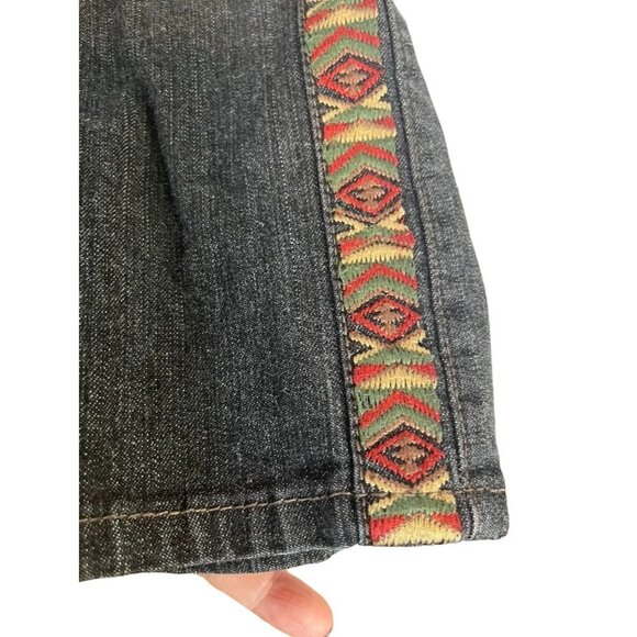 Coldwater Creek Jean 12 Black Denim Wide Leg Western Aztec Cowgirl Braid Hippie - Picture 4 of 14